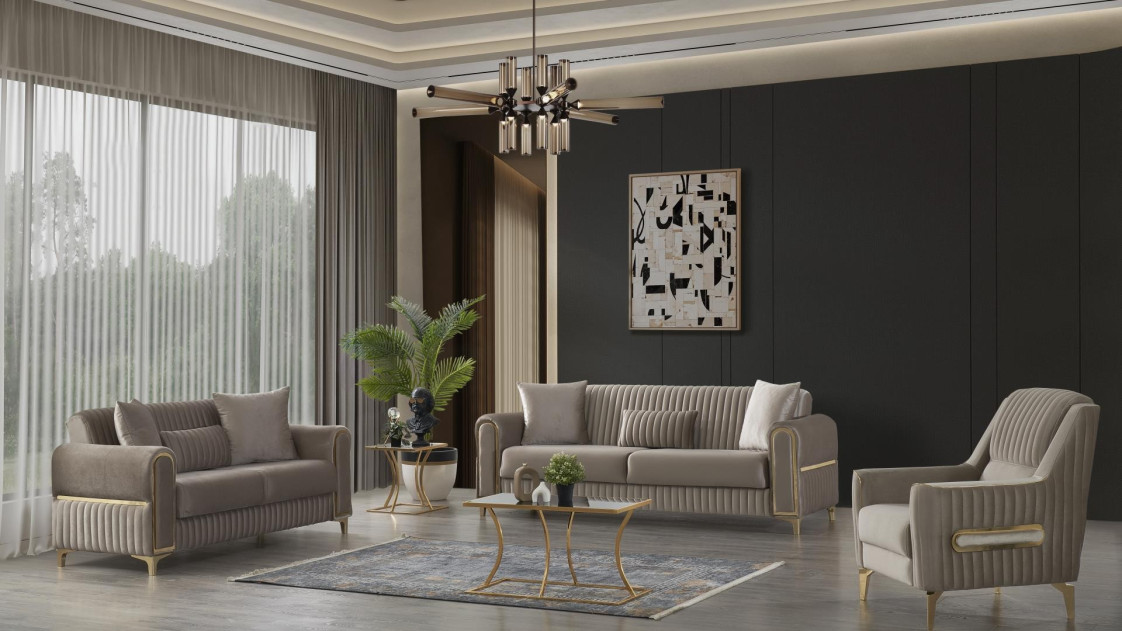 2PC Sofa & Loveseat Taupe Fabric Melody Collection By Galaxy Home Furnishings
