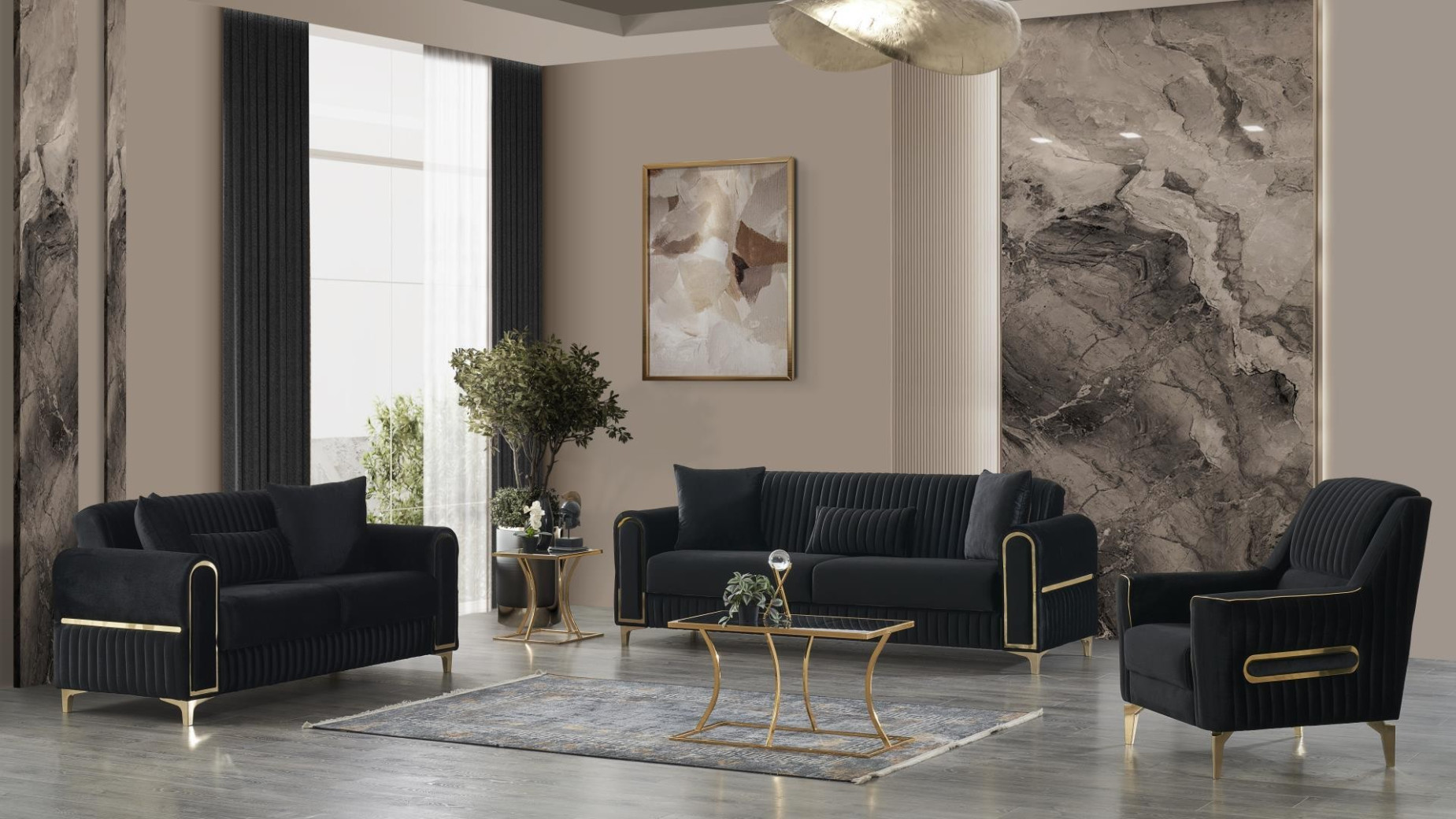 2PC Sofa & Loveseat Black Fabric Melody Collection By Galaxy Home Furnishings
