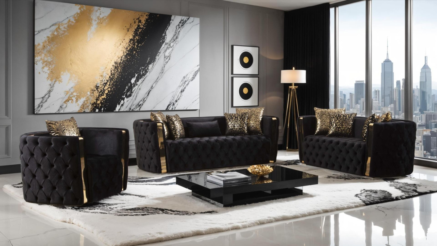 2PC Sofa & Loveseat Black Fabric Naomi Collection By Galaxy Home Furnishings