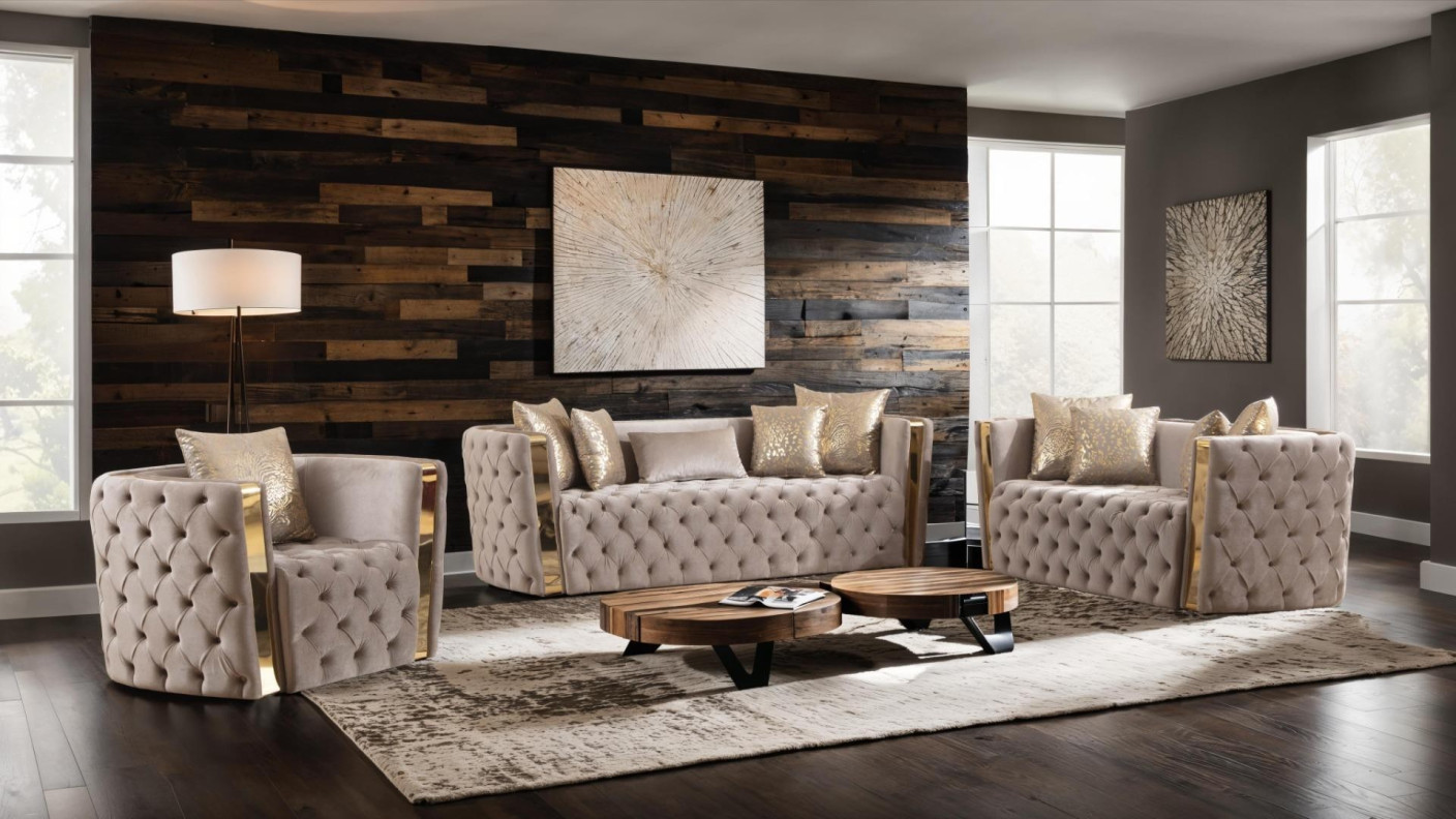 2PC Sofa & Loveseat Taupe Fabric Naomi Collection By Galaxy Home Furnishings