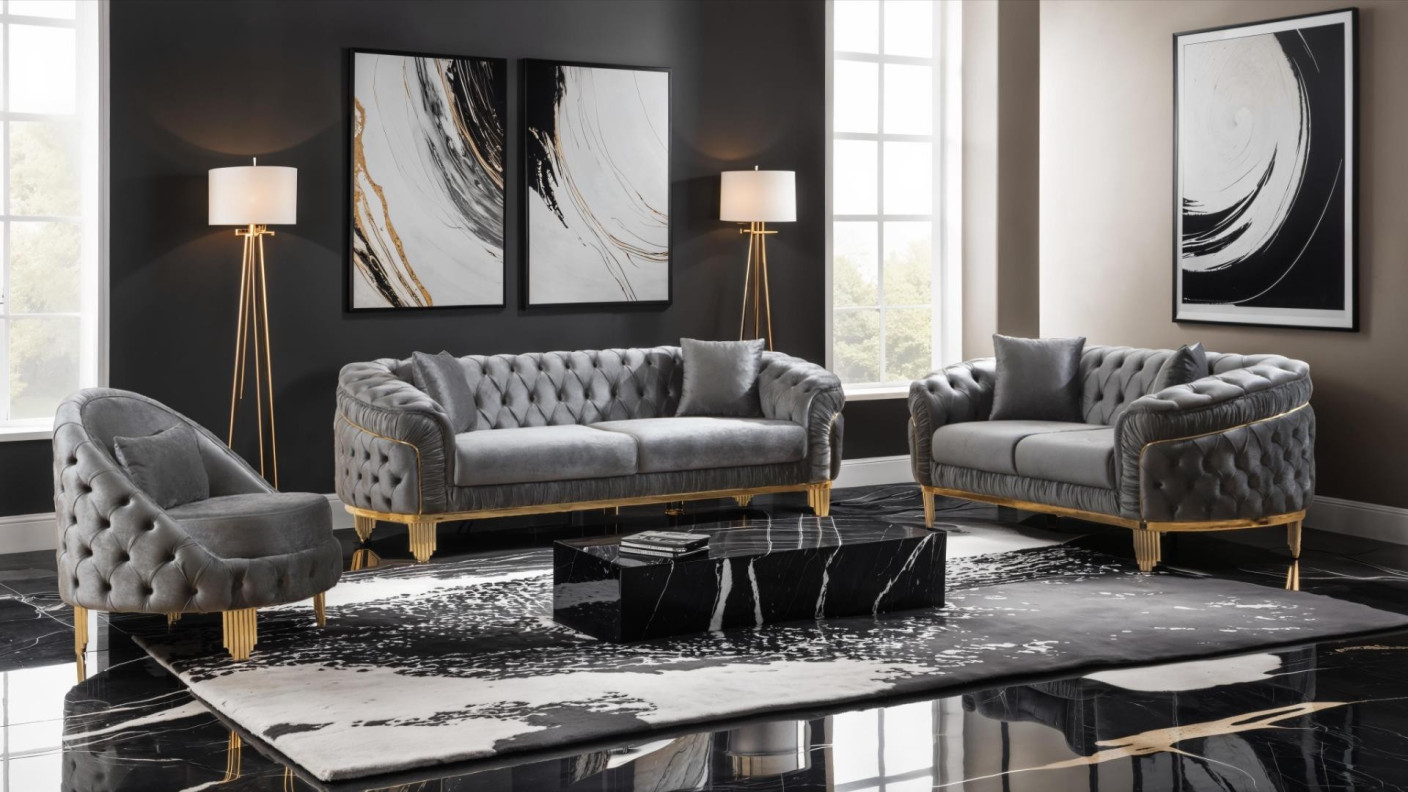 2PC Sofa & Loveseat Gray Fabric Vanessa Collection By Galaxy Home Furnishings