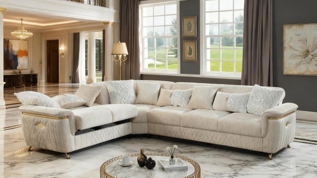3PC Sectional Cream Fabric...