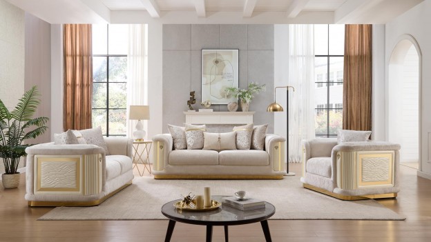 2PC Sofa & Loveseat Beige...