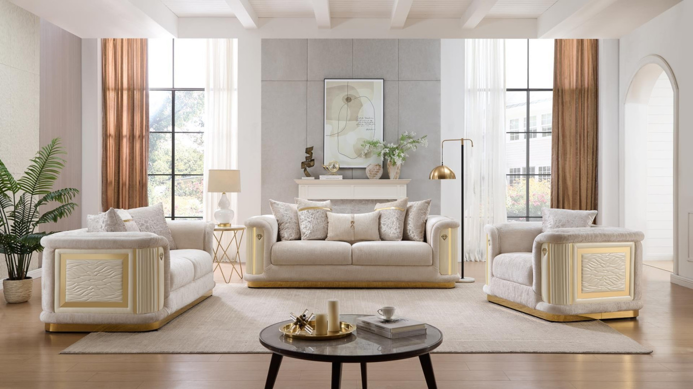 2PC Sofa & Loveseat Beige Fabric Bona Collection By Galaxy Home Furnishings