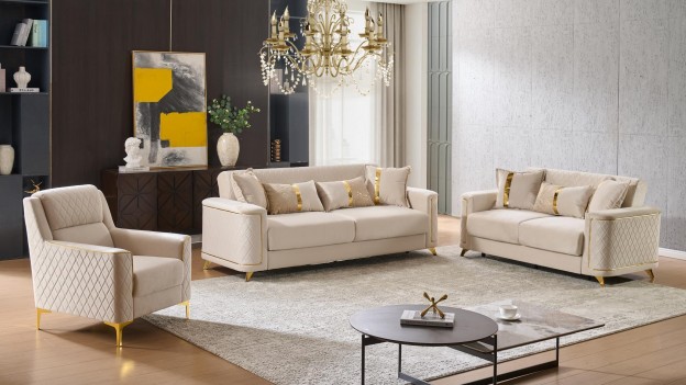 2PC Sofa & Loveseat Beige...