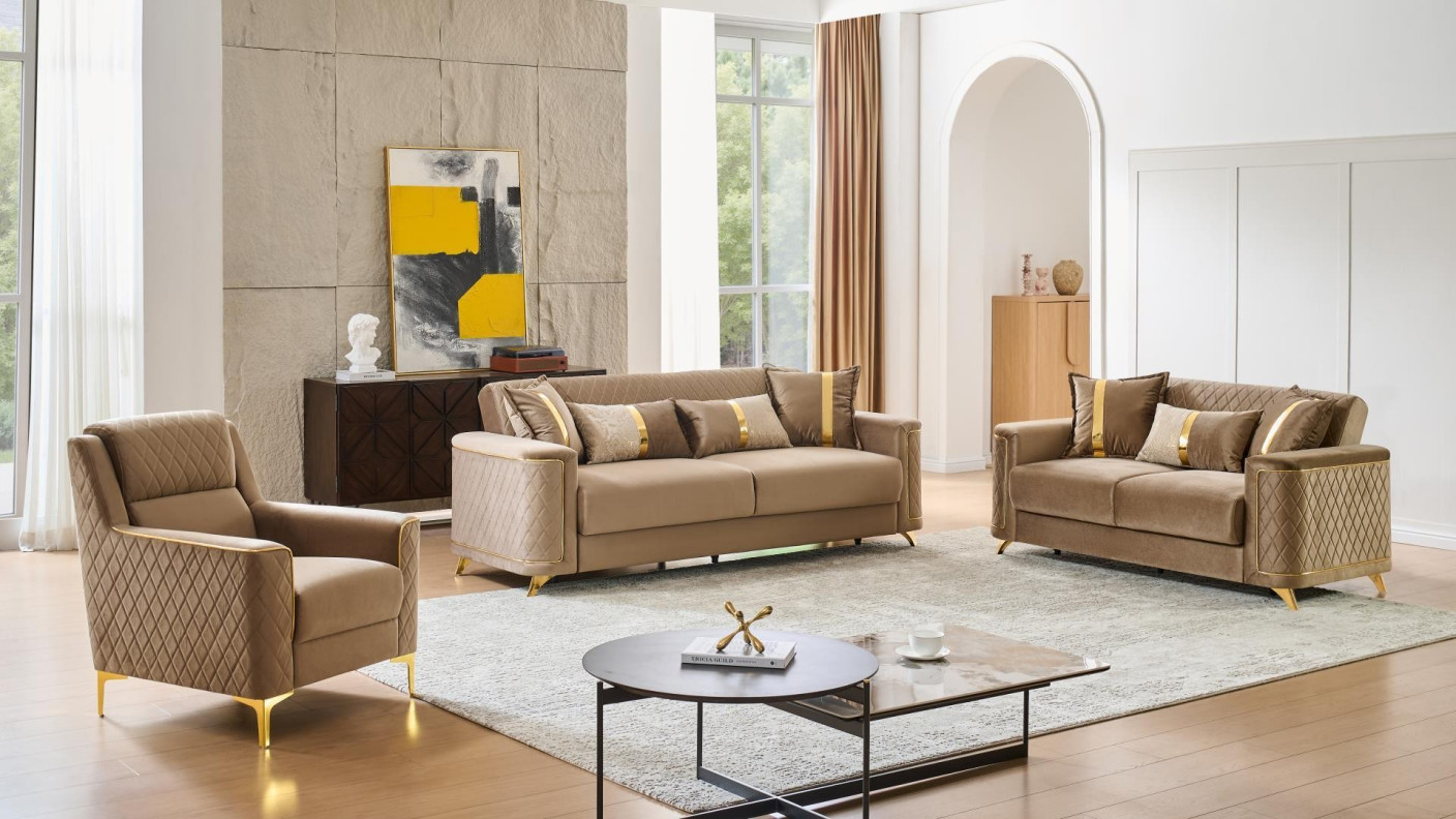 2PC Sofa & Loveseat Copper Fabric Lisa Collection By Galaxy Home Furnishings