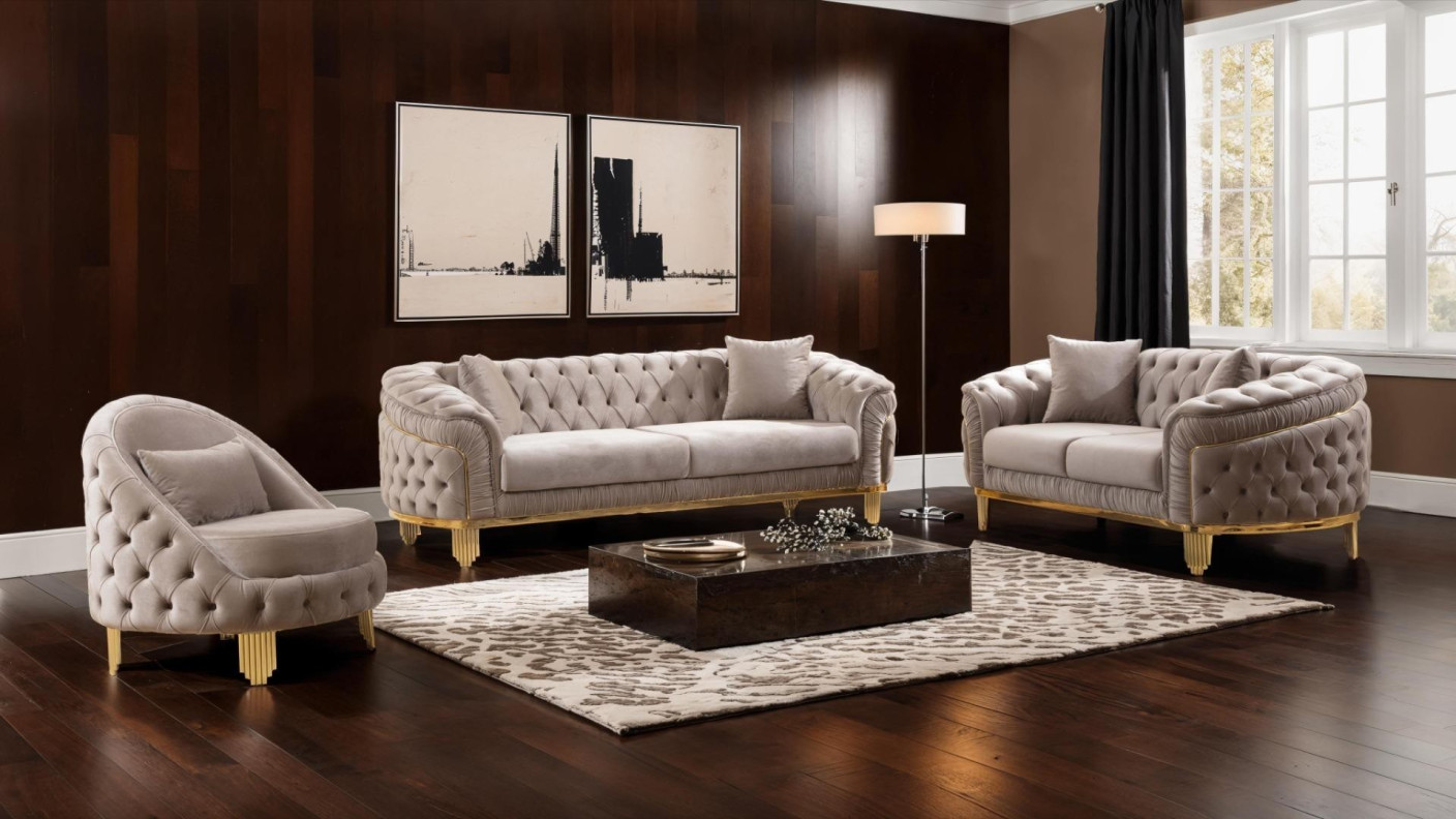 2PC Sofa & Loveseat Taupe Fabric Vanessa Collection By Galaxy Home Furnishings