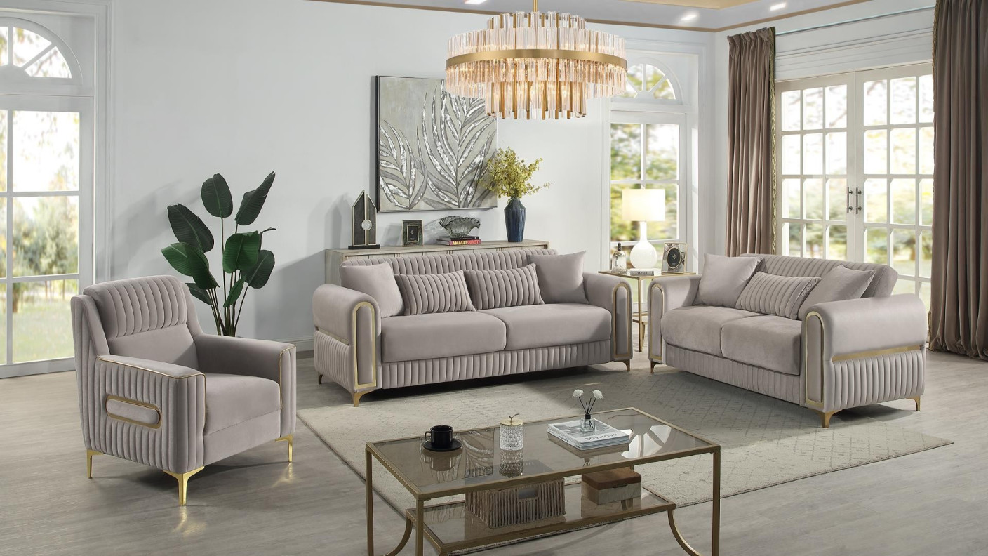 Ruby 2-Piece Gray Fabric Sofa & Loveseat Set