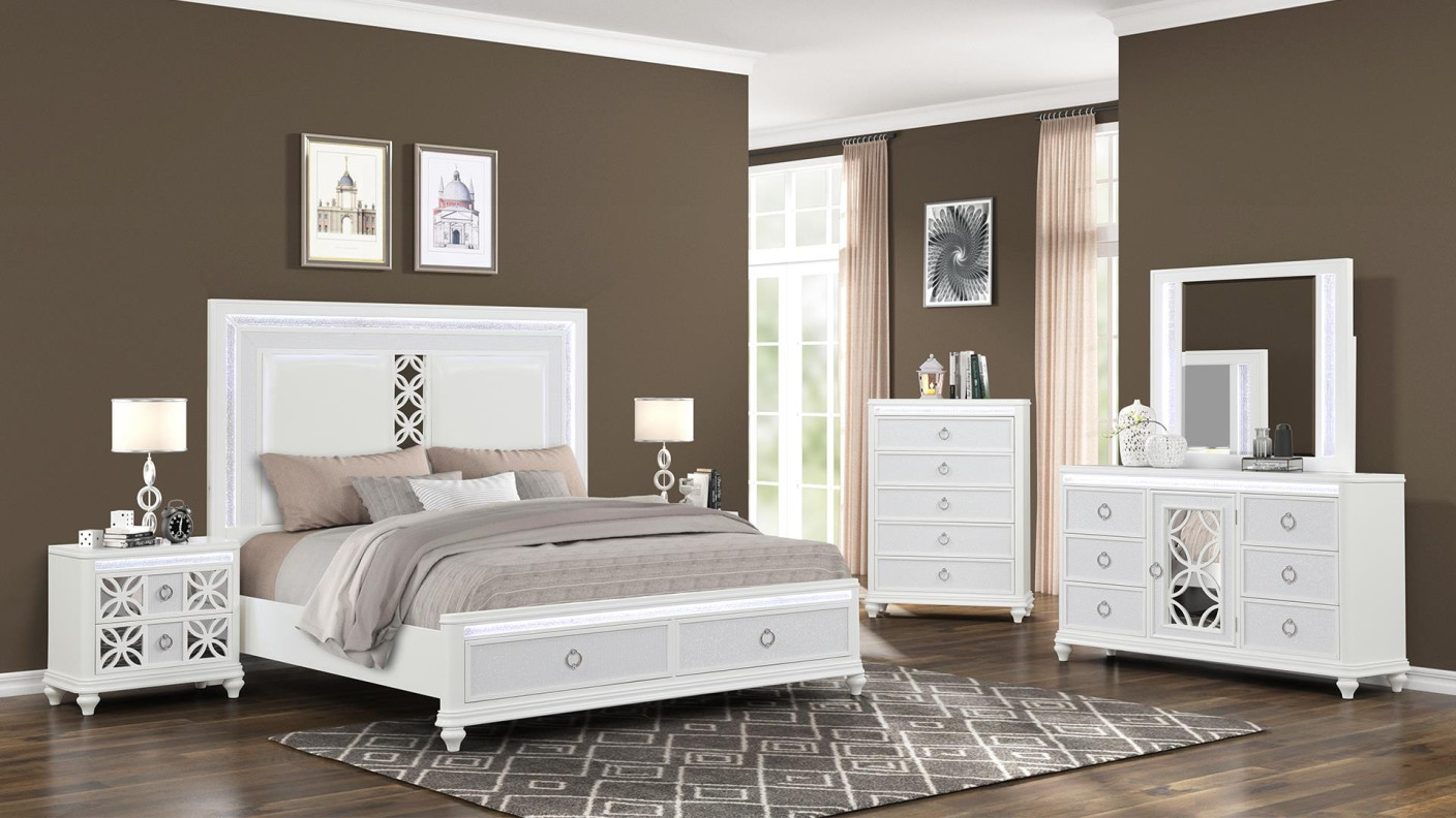 Abigale 5PC Queen Bedroom Set Contemporary Style white Finish by Galaxy Home Furnishings
