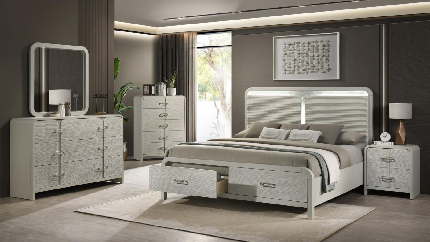 Aria 5PC Queen Bedroom Set Contemporary Style Beige Finish by Galaxy Home Furnishings