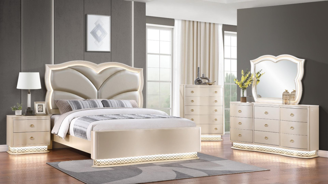Flora 5PC Queen Bedroom Set Contemporary Style Beige Finish by Galaxy Home Furnishings