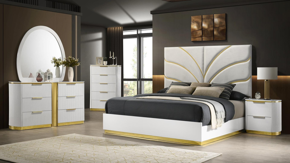 Giovanni 5PC Queen Bedroom Set Contemporary Style white Finish by Galaxy Home Furnishings