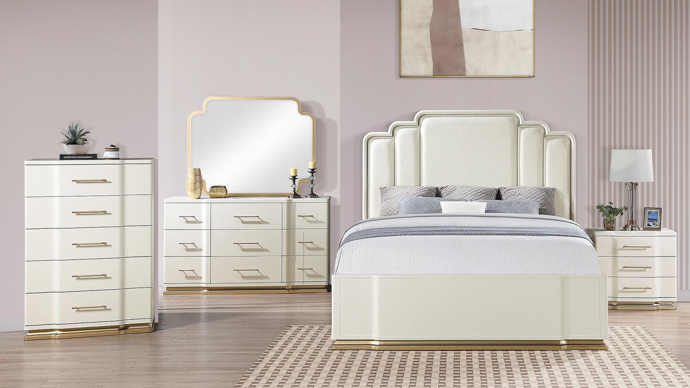 Lexington 5PC Queen Bedroom Set Contemporary Style Beige Finish by Galaxy Home Furnishings