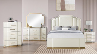 Lexington 5PC Queen Bedroom Set Contemporary Style Beige Finish by Galaxy Home Furnishings
