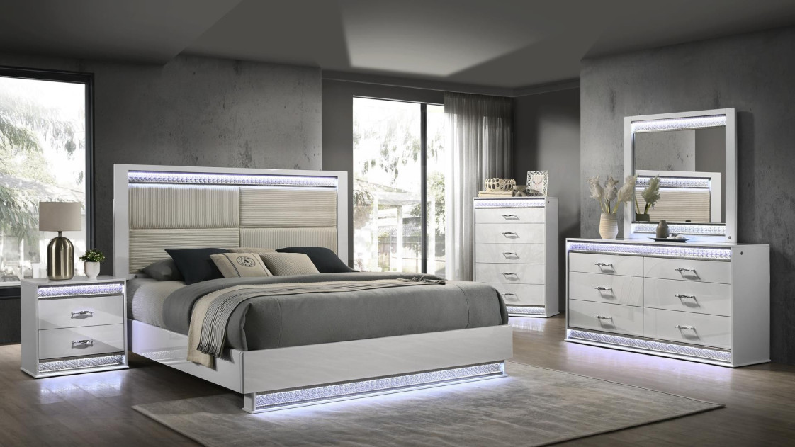 Glam 5PC Queen Bedroom Set Contemporary Style White Finish by Galaxy Home Furnishings
