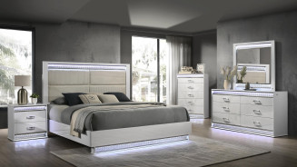 Glam 5PC Queen Bedroom Set Contemporary Style White Finish by Galaxy Home Furnishings