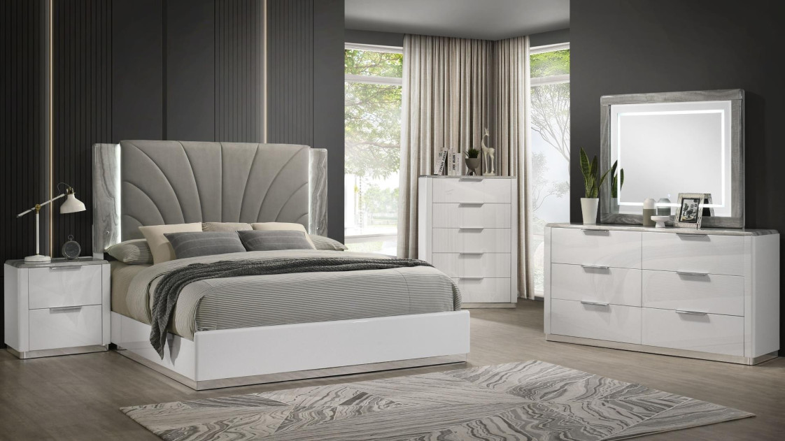 Jazz 5PC Queen Bedroom Set Contemporary Style White Finish by Galaxy Home Furnishings