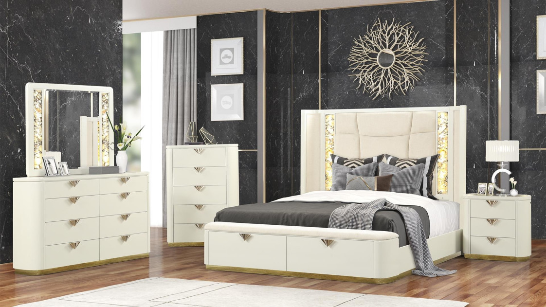 La Pierre 5PC Queen Bedroom Set Contemporary Style Beige Finish by Galaxy Home Furnishings