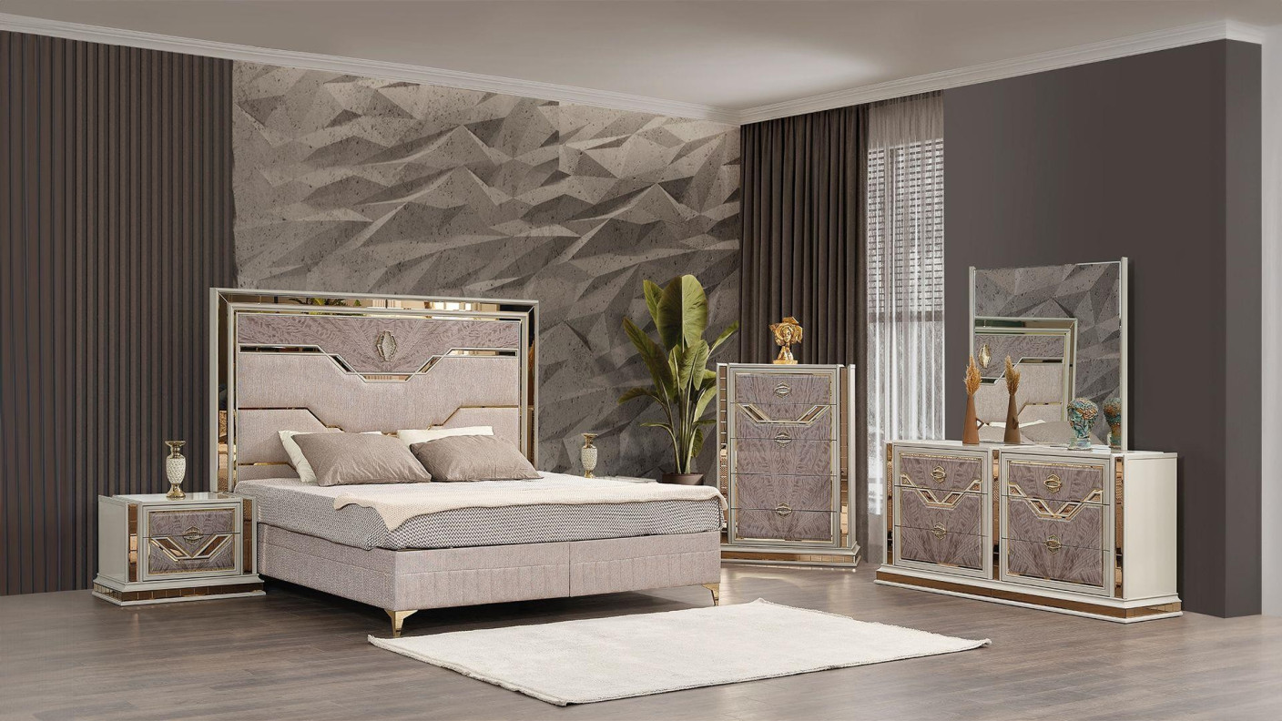 Omari 5PC Queen Bedroom Set Contemporary Style Beige Finish by Galaxy Home Furnishings