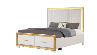 Obsession 5PC Queen Bedroom Set Contemporary Style White & Gold Finish  by Galaxy Home Furnishings