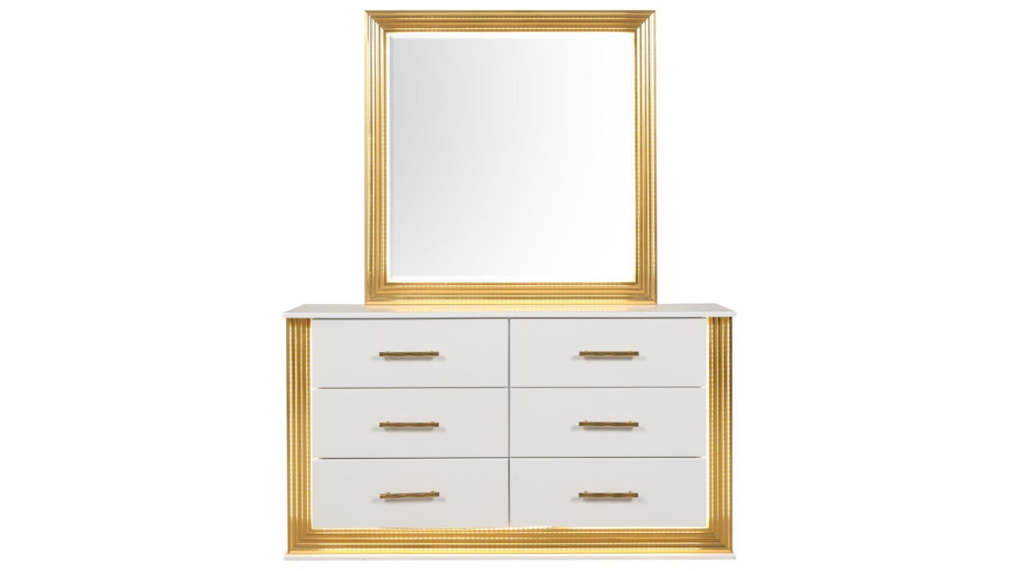 Obsession 5PC Queen Bedroom Set Contemporary Style White & Gold Finish  by Galaxy Home Furnishings