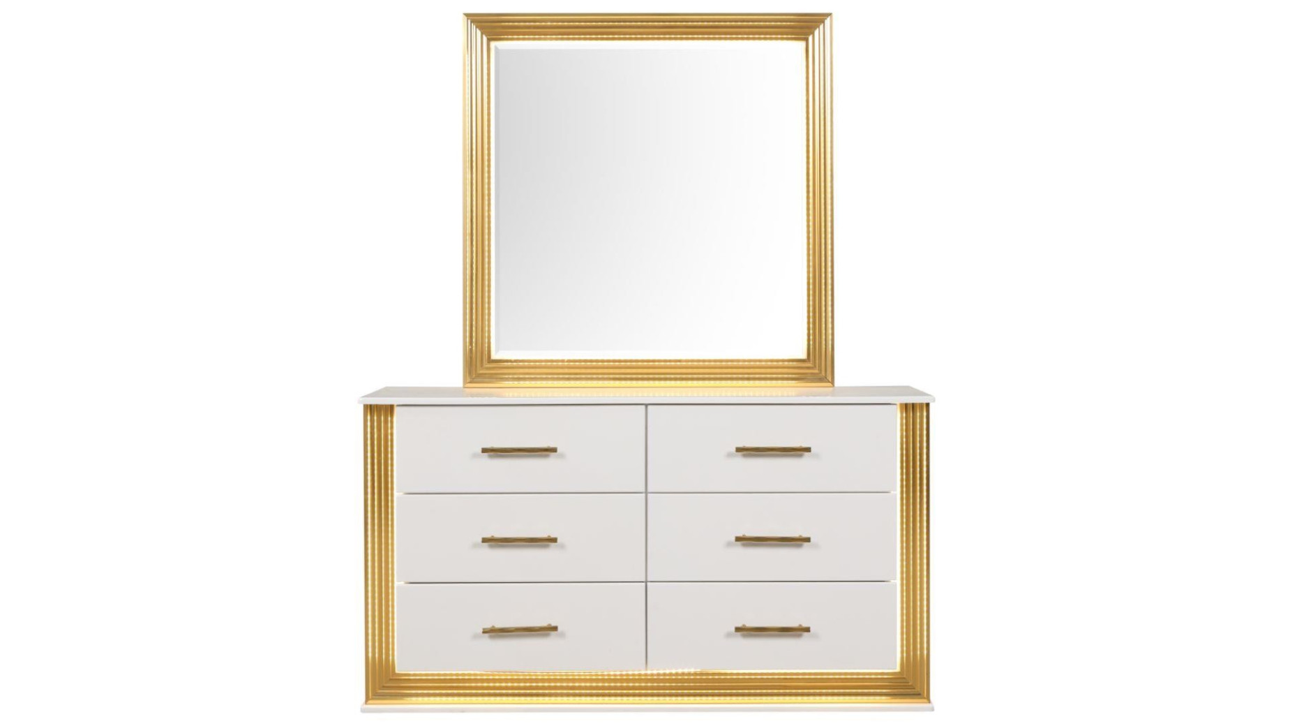 Obsession 5PC Queen Bedroom Set Contemporary Style White & Gold Finish  by Galaxy Home Furnishings