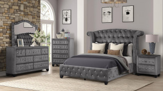 Sophia 5PC Queen Bedroom Set Glam Style Gray Finish By Furniture of America