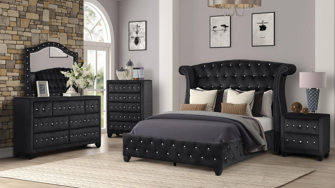 Sophia 5PC Queen Bedroom Set Glam Style Black Finish By Furniture of America