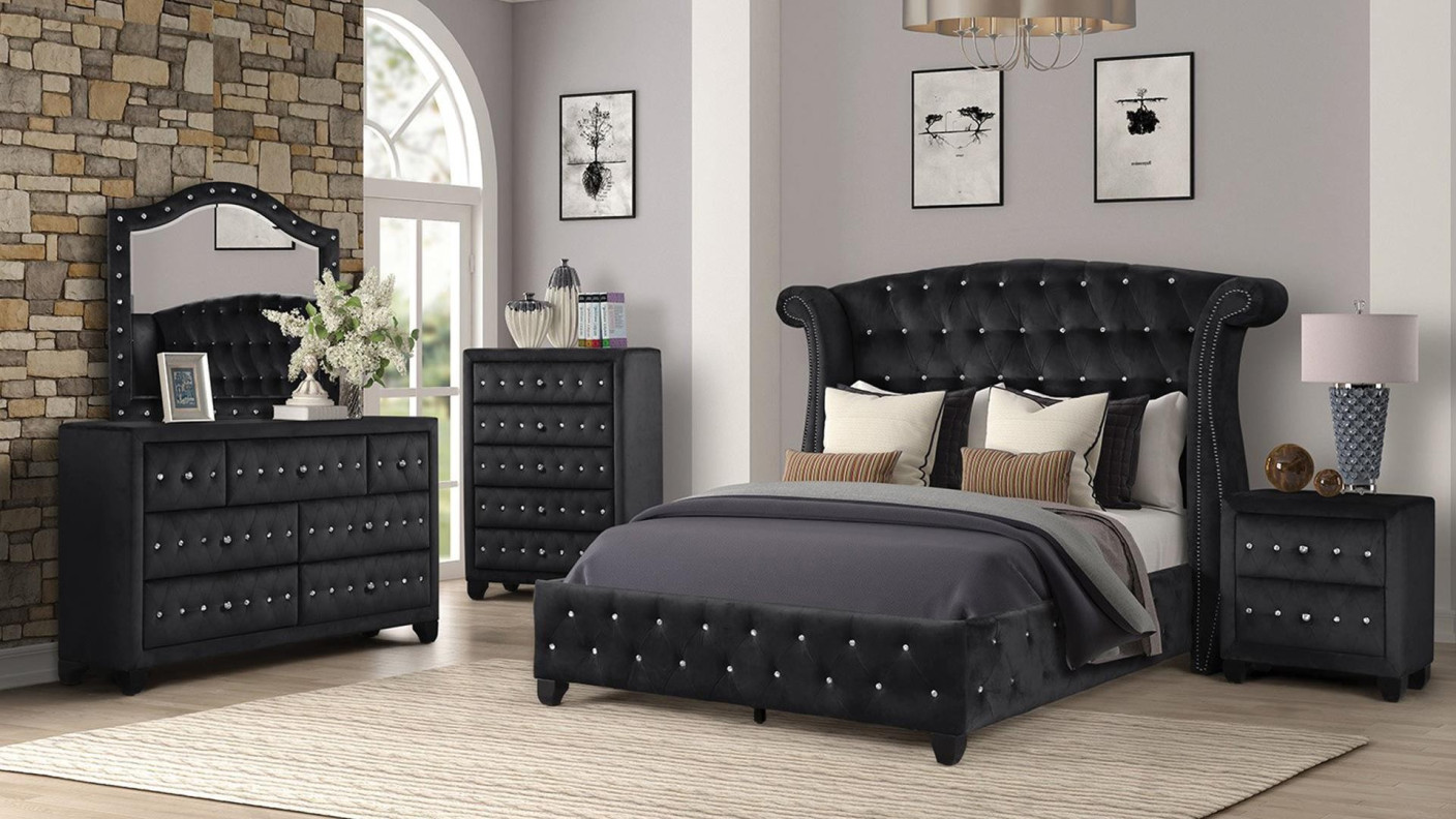 Sophia 5PC Queen Bedroom Set Glam Style Black Finish By Furniture of America