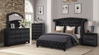 Sophia 5PC Queen Bedroom Set Glam Style Black Finish By Furniture of America
