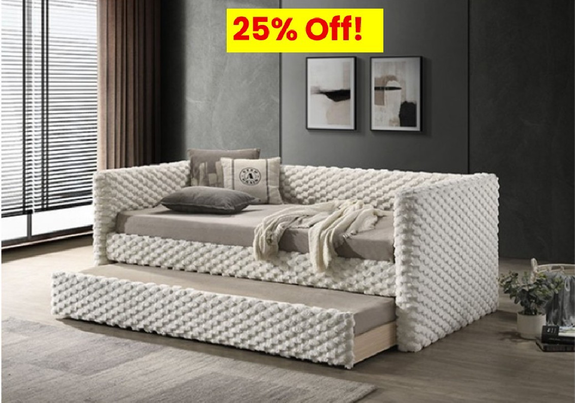 Twin Daybed w/ Trundle white fabric FM1201WH-BED