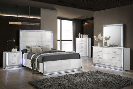 FM72010WH 5PC Queen Bedroom Set Glam Style White Finish by Furniture of America