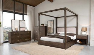 FM74020DW Canopy Queen 5PC Bedroom Set Transitional Style Dark Walnut Finish by Furniture of America
