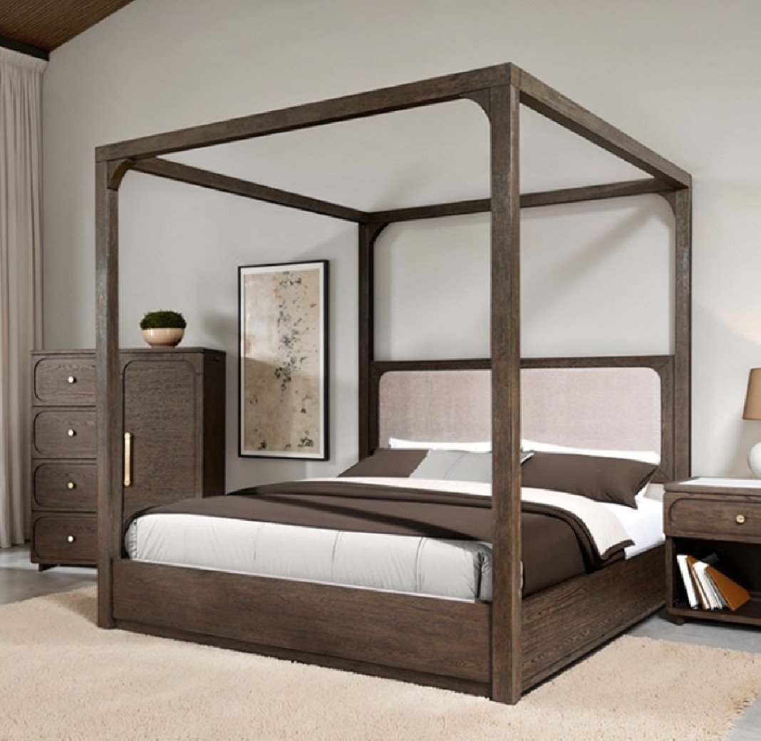 FM74020DW Canopy Queen 5PC Bedroom Set Transitional Style Dark Walnut Finish by Furniture of America