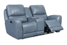 EH 295 Cambria Blue leather Bel Air dual Power Reclining Sofa & Loveseat by Italia USA