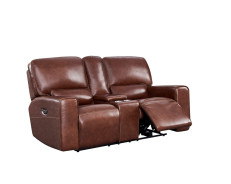 Georgetowne Broadway Sofa & Loveseat Brown Leather Power Reclining by Leather Italia USA