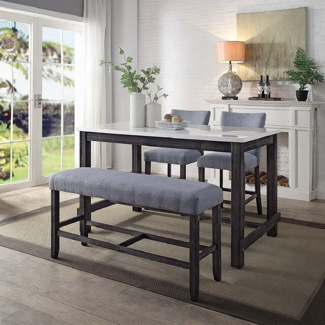 72940 4PC Yelena Counter Height Table W/Marble Top Set By Acme Furniture