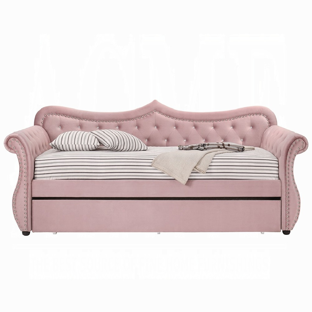 39420 Adkins Daybed W/Trundle (Twin) Pink Velvet by Acme Furniture
