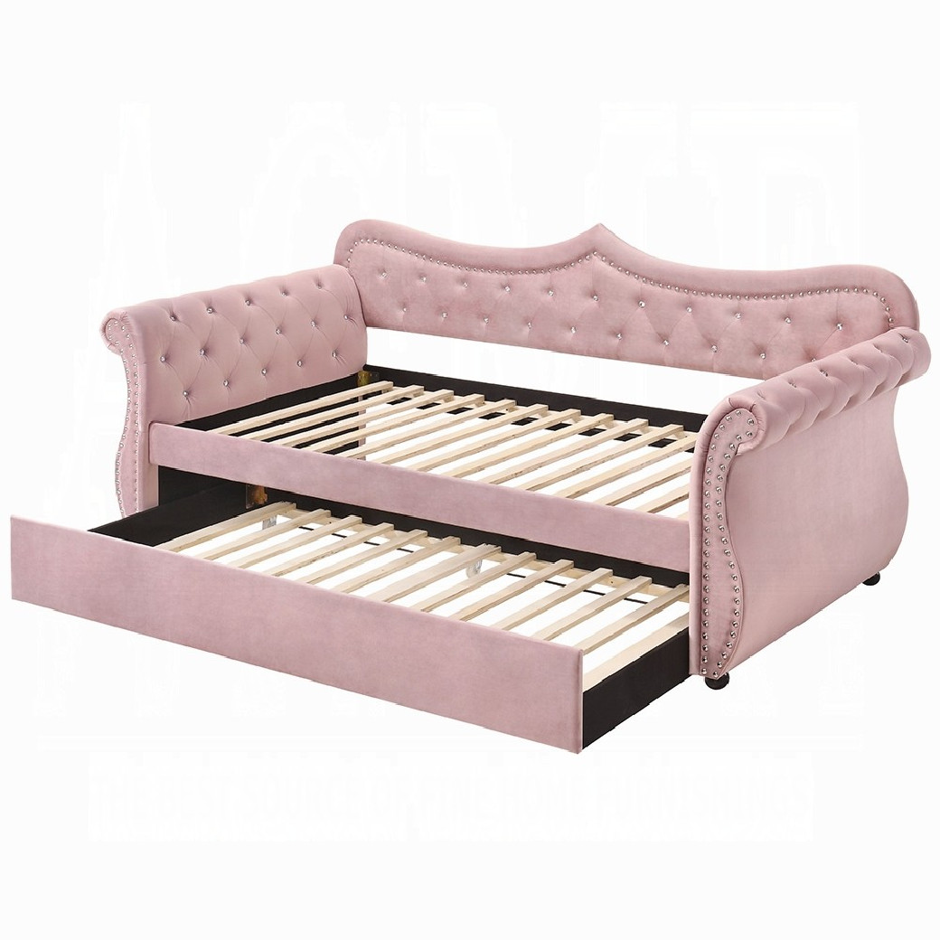 39420 Adkins Daybed W/Trundle (Twin) Pink Velvet by Acme Furniture