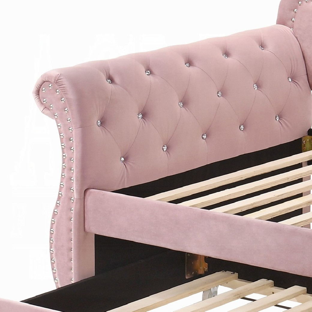 39420 Adkins Daybed W/Trundle (Twin) Pink Velvet by Acme Furniture