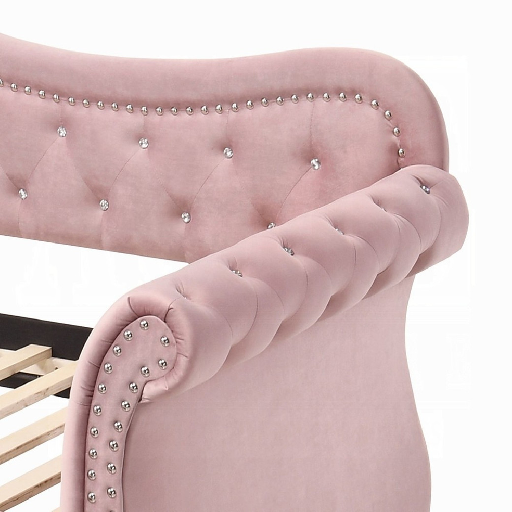 39420 Adkins Daybed W/Trundle (Twin) Pink Velvet by Acme Furniture