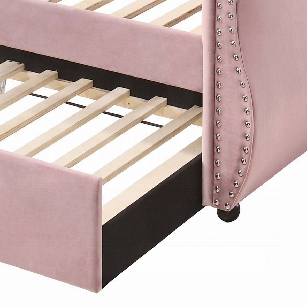 39420 Adkins Daybed W/Trundle (Twin) Pink Velvet by Acme Furniture