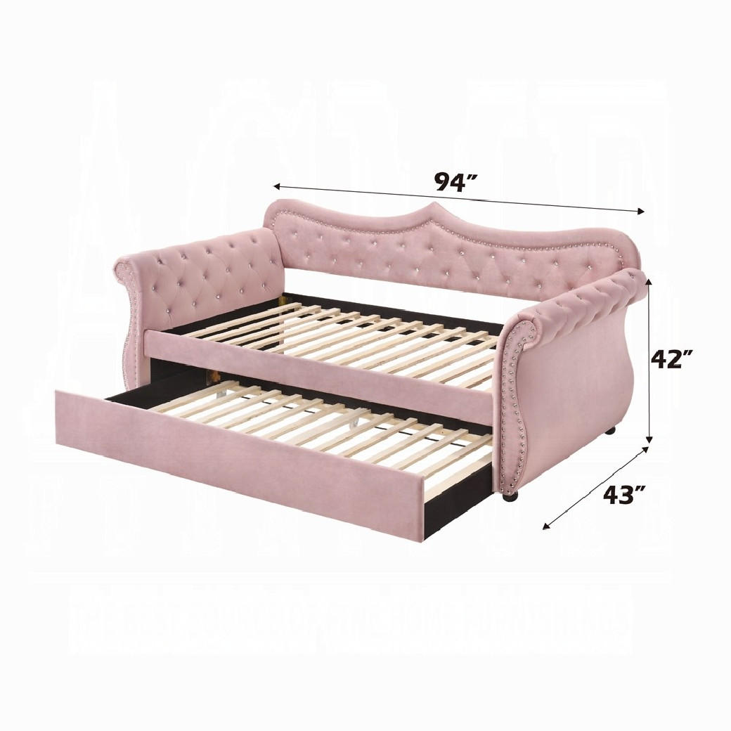 39420 Adkins Daybed W/Trundle (Twin) Pink Velvet by Acme Furniture