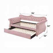 39420 Adkins Daybed W/Trundle (Twin) Pink Velvet by Acme Furniture