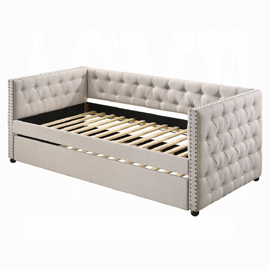 39445 Romona Daybed W/Trundle (Full) Beige Fabric by Acme Furniture