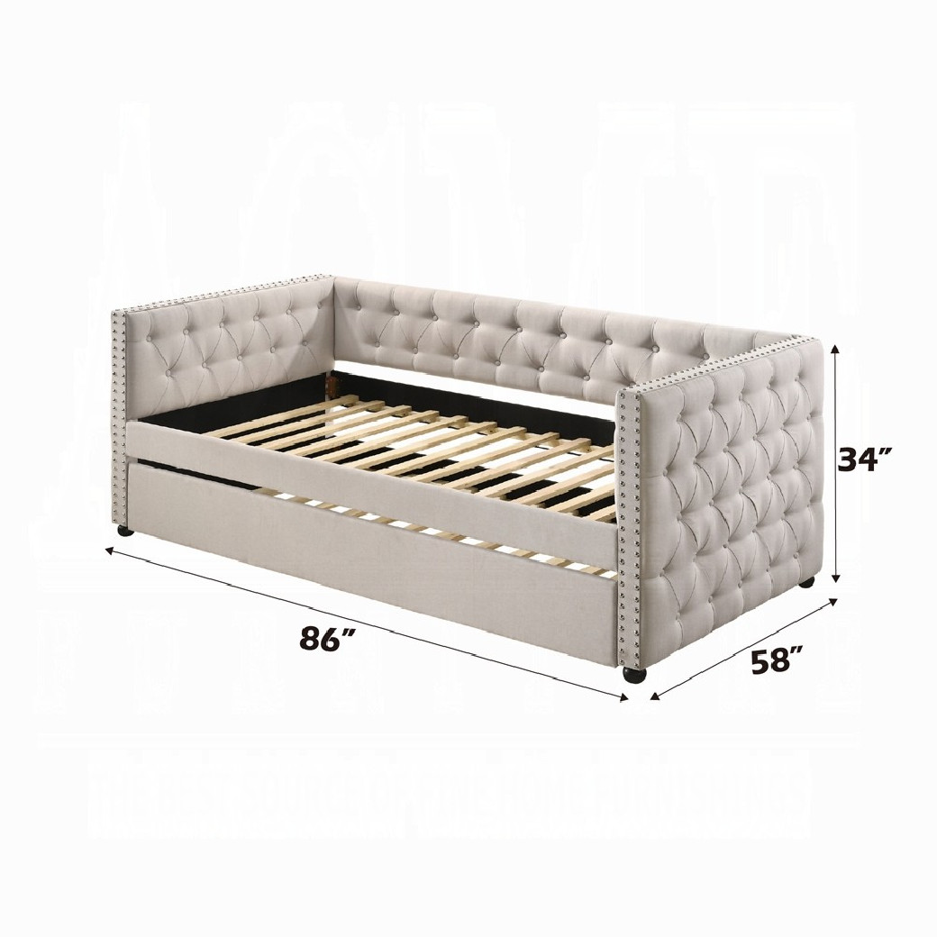 39445 Romona Daybed W/Trundle (Full) Beige Fabric by Acme Furniture