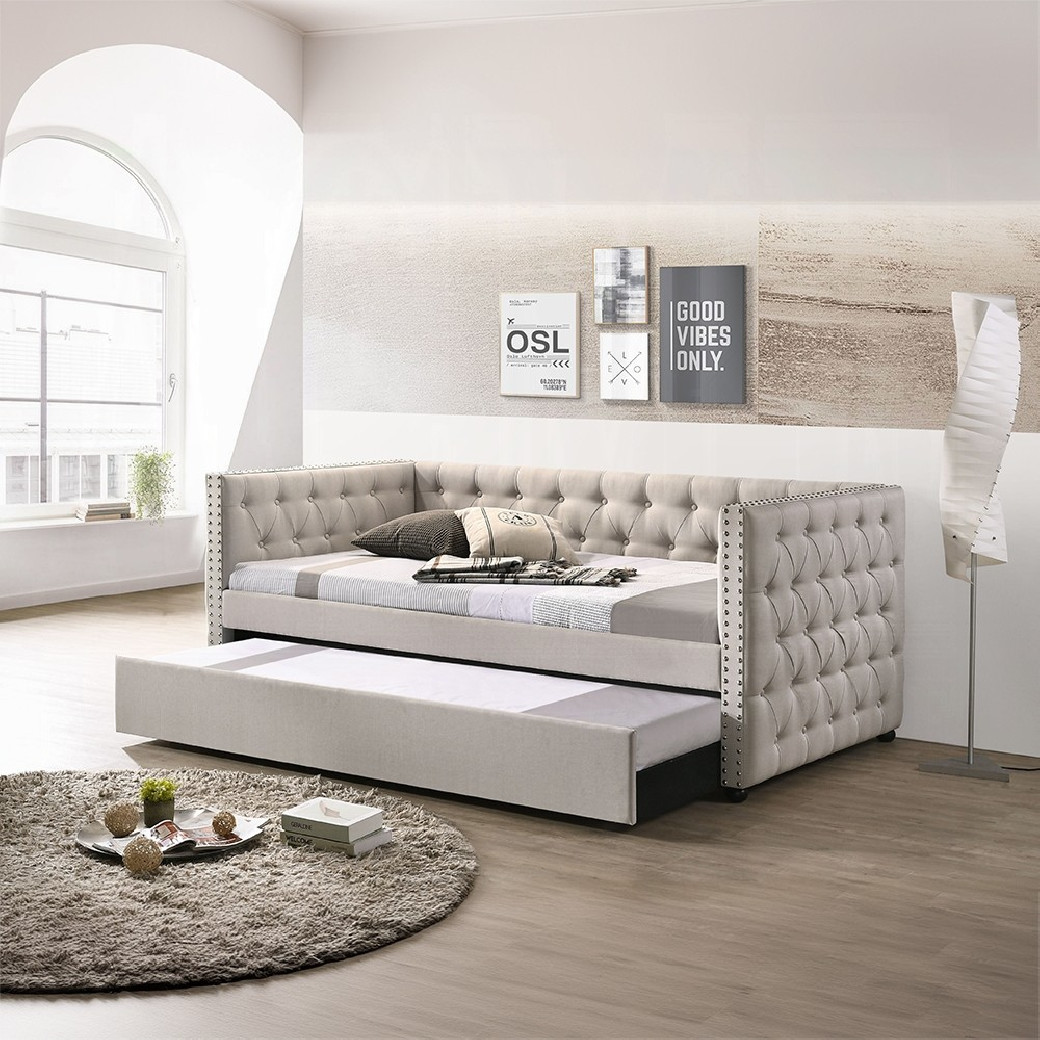 39445 Romona Daybed W/Trundle (Full) Beige Fabric by Acme Furniture