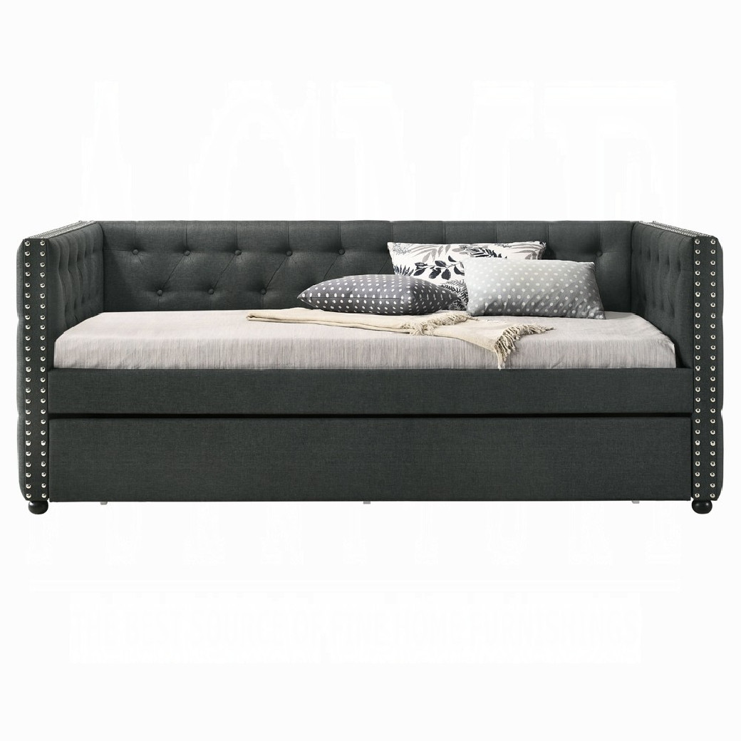 39450 Romona Daybed W/Trundle (Twin) Gray Fabric by Acme Furniture