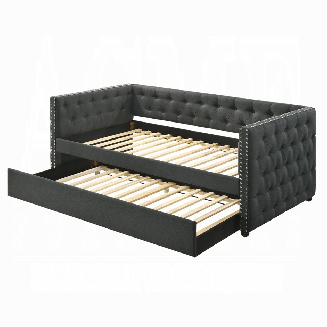 39450 Romona Daybed W/Trundle (Twin) Gray Fabric by Acme Furniture