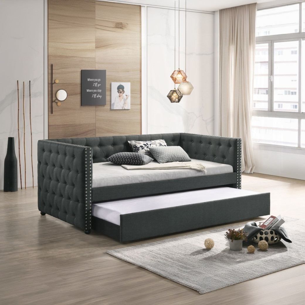 39450 Romona Daybed W/Trundle (Twin) Gray Fabric by Acme Furniture